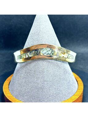 Vintage Alpaca Silver Multicolor Abalone Inlay Contoured Cuff Bracelet Size L